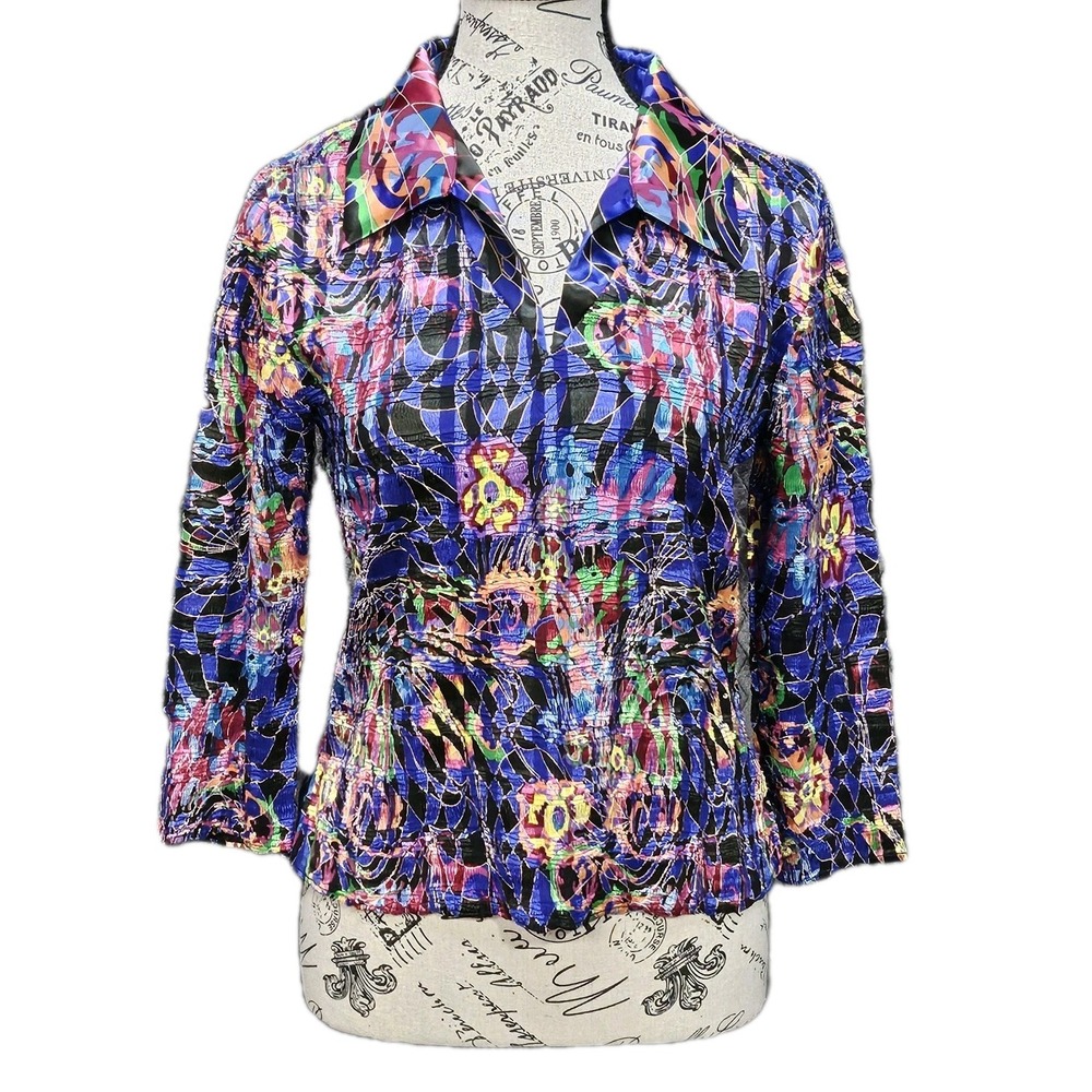 Alberto Makali Top Womens L Artsy Abstract Boutique Plisse Texture Avant Garde